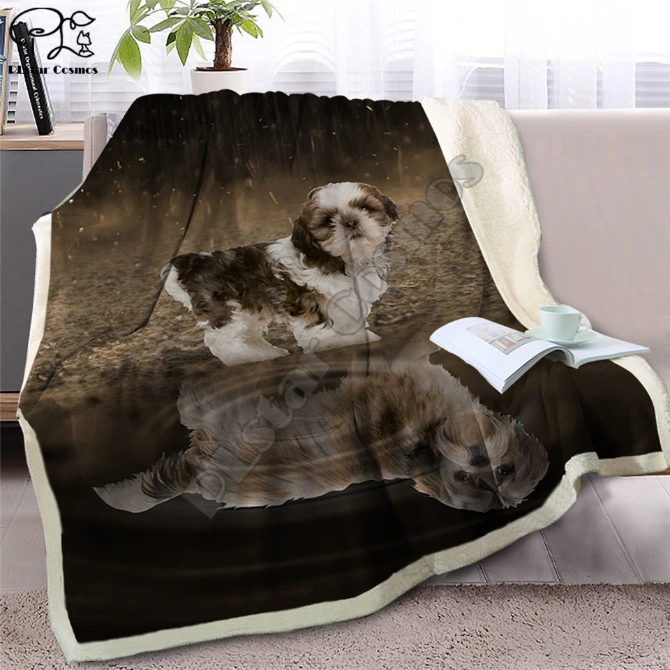 Pug Sherpa Blanket on Beds Animal Throw for Kids Dog Reflection Bedspread 3D French Bulldog Puppy Sofa Cover style-7 | Дом и сад