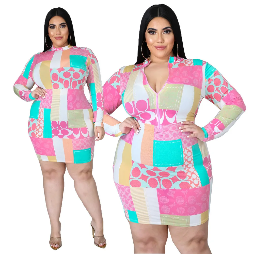 

Chiclover Plus Size Women Clothing Wholesale Items Turtleneck Spring Summer Bodycon Dress Casual Print Mini Dresses Dropshipping