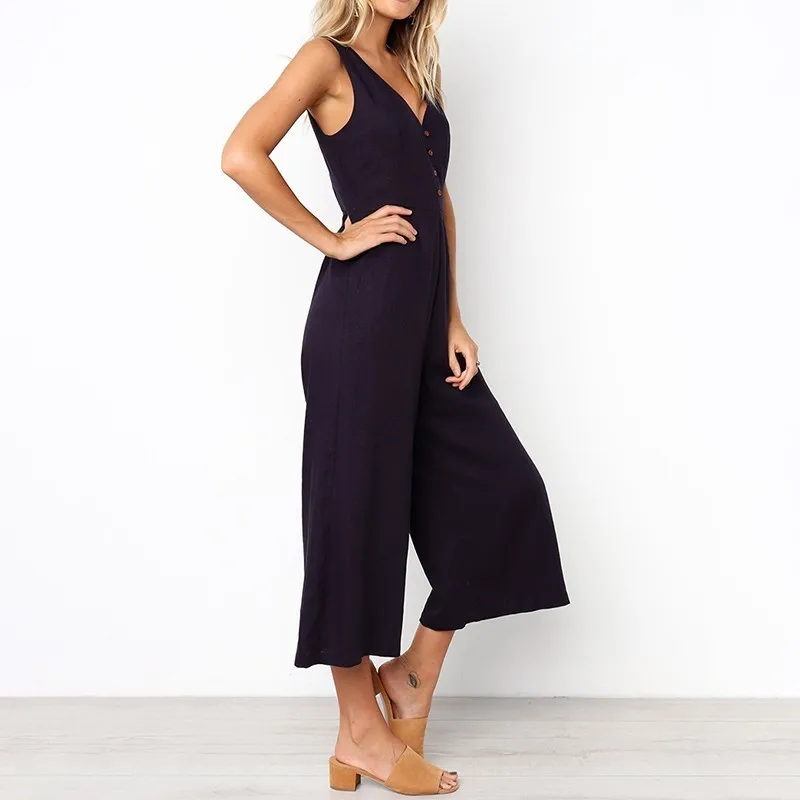 Летний Повседневный Однотонный женский комбинезон CHICEVER с V образным вырезом на