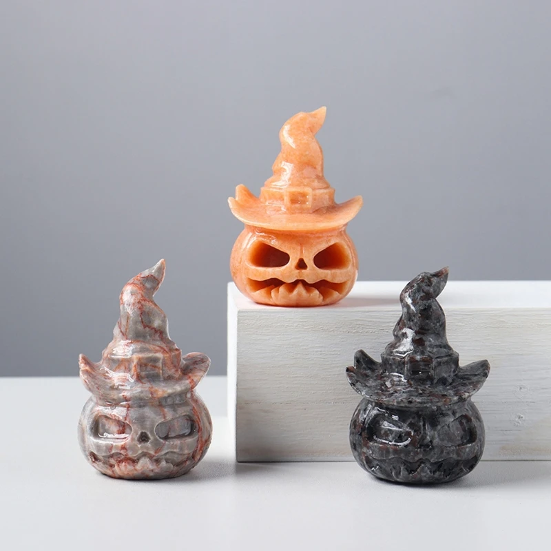 

Halloween Faux Crystal Pumpkin Lantern Ornament Handmade Carving Hollowing Process Gemstone Home Desktop Decoration