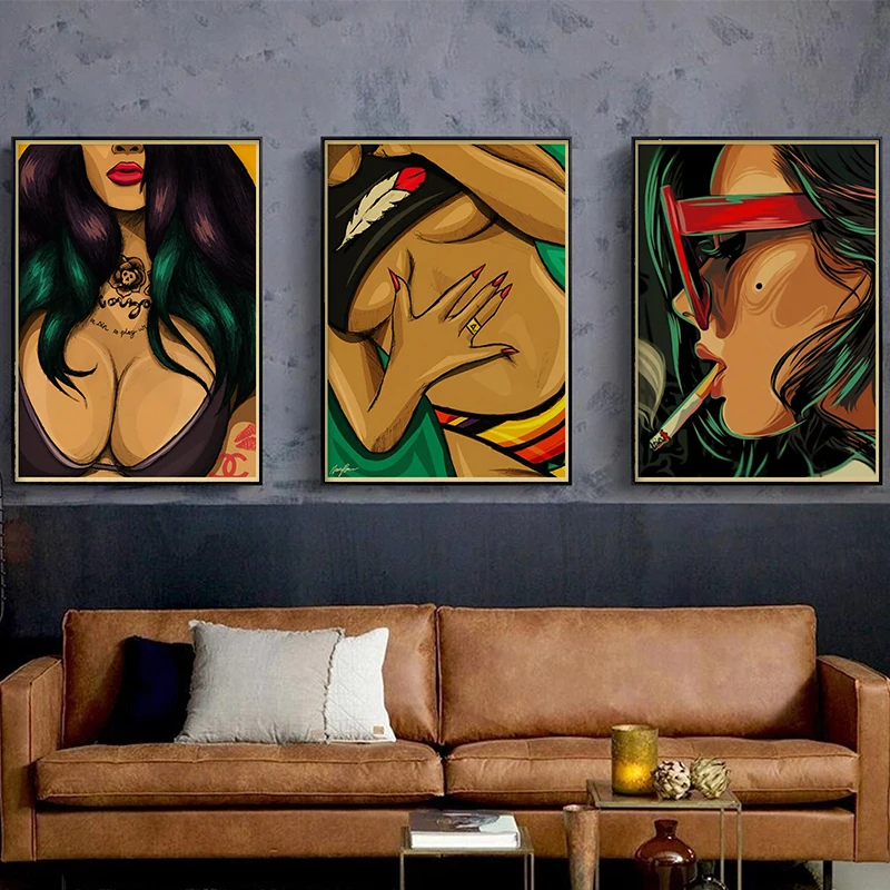 

Classic Retro Poster Sexy Woman Nostalgic Art Painting Home Room Decoration Wall Sticker