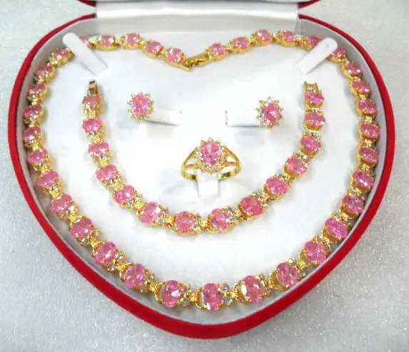 

noble and generious pink zircon necklace earring bracelet and ring sets fro valentine's day gift