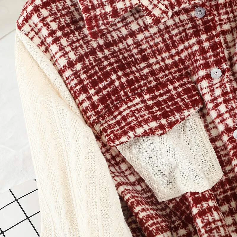 

2020 autumn Vintage Elegant Knitted Dress Women undefined Patchwork vestidos femme robe kobieta sukienka vrouw jurk woman dress