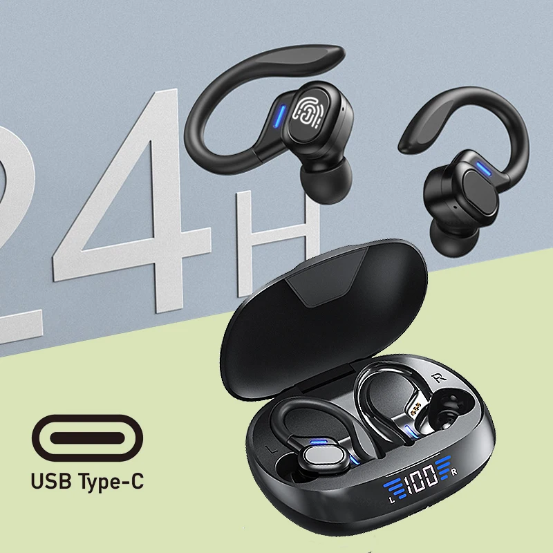 Новые спортивные наушники беспроводные Bluetooth сенсорное управление светодиодный