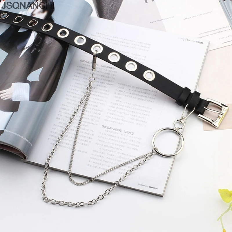 

Women Punk Chain Fashion Personality Belt Adjustable Single Row Hole Eyelet Waistband With Eyelet Chain Decorative Belts