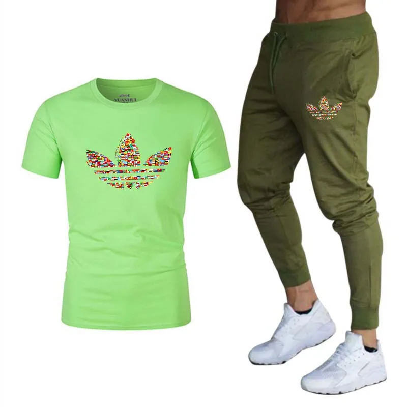 Спортивный костюм Мужская футболка+ брюки спортивные костюмы Спортивная одежда для тренажерного зала мужские осенние костюмы для фитнеса комплект для бега спортивный костюм