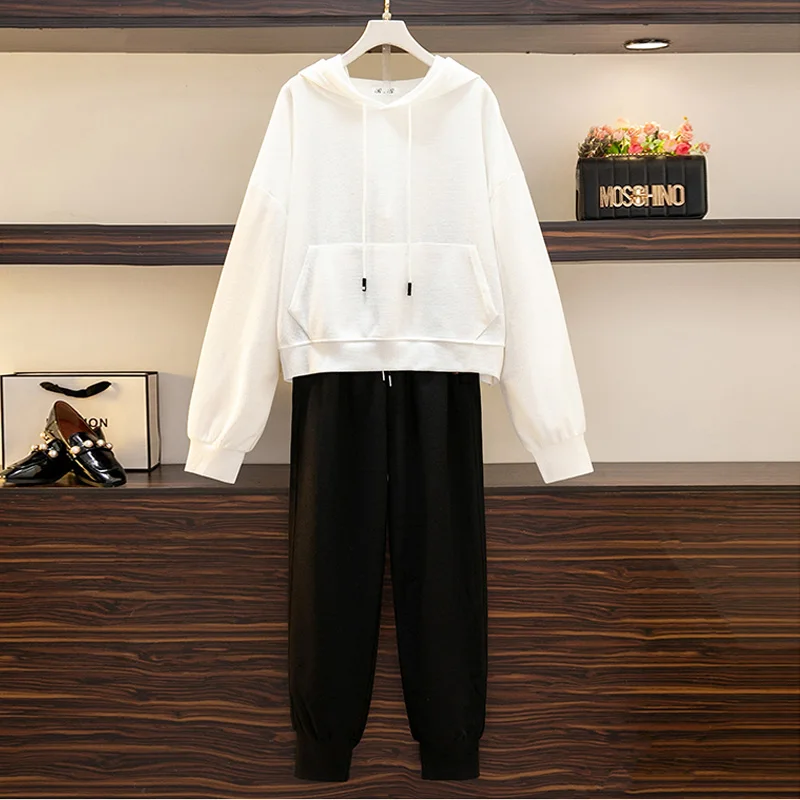

Casual women sports suit 2021 fall new loose pullover sweatshirt top and elastic waist pants two piece sets Jogger Fitness suits
