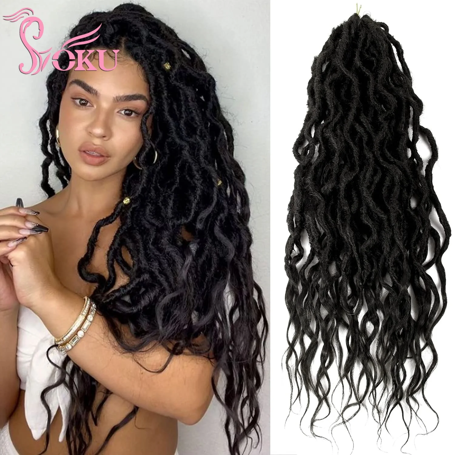 

Faux Locs Crochet Hair Curly New Goddess Locs Wavy Braiding Hair Pre-Looped Dreadlocks Synthetic Braids Extensions For Women