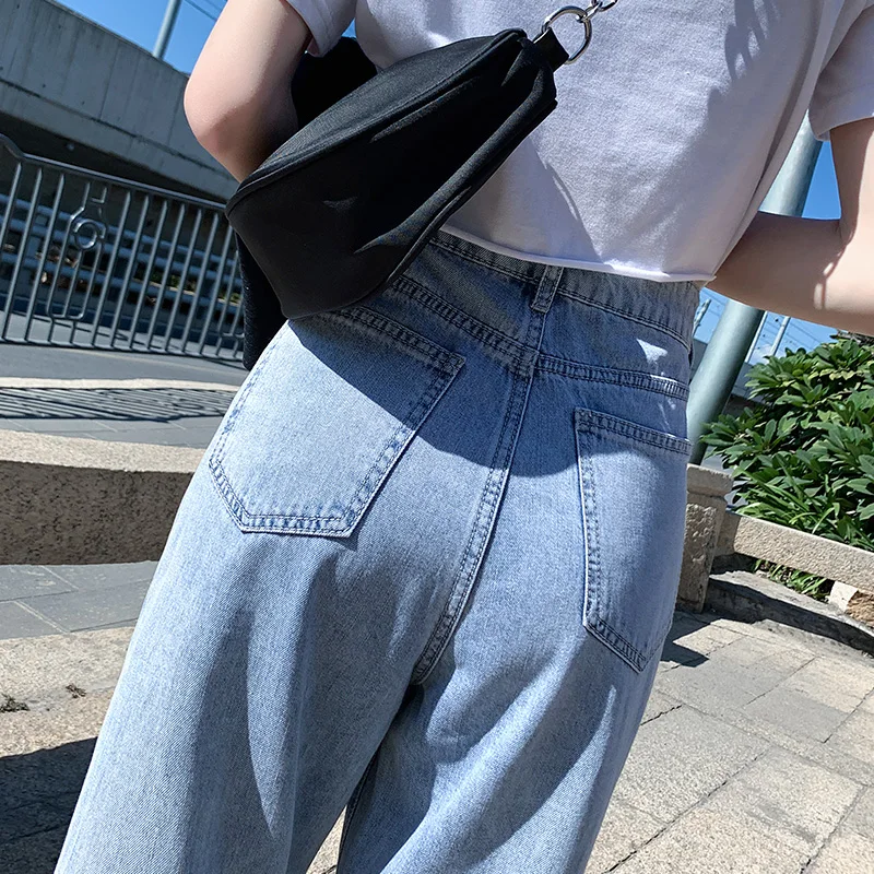 

TongSiHai Jeans Women High Waist Ripped Straight Wide Leg Denim Pants Girls Students Blue Casual Full-length Vaqueros Mujer