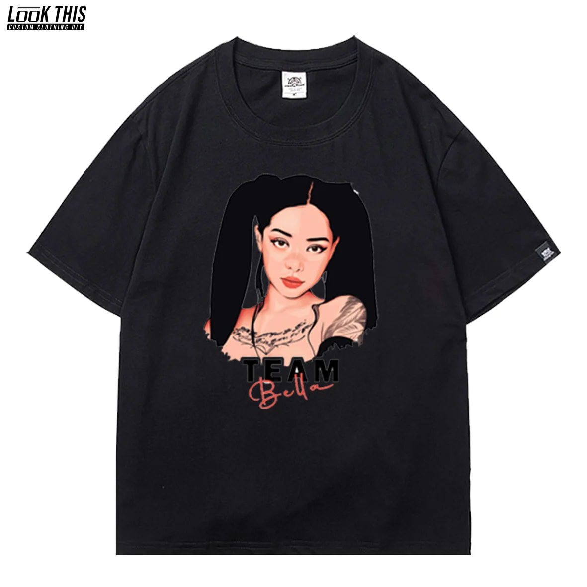 

Bella Poarch print TShort graffiti style neutral oversized short-sleeved spring and summer popular t-shirt y2k sexy female top