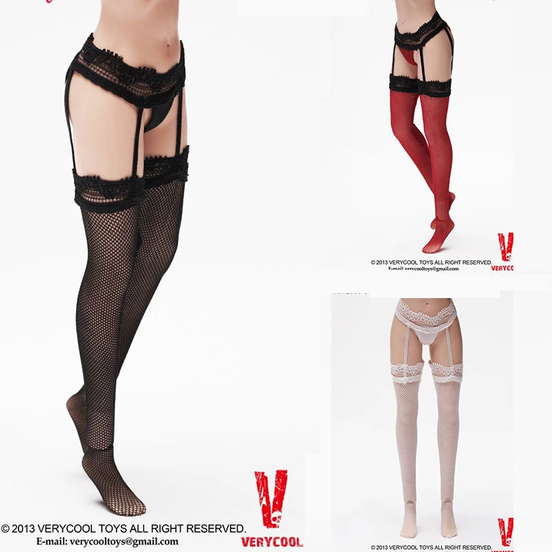 

In stock 1/6 scale female Sexy White / Black / Red Lace Garter Stockings with Panties for 12 " PH Action Figures