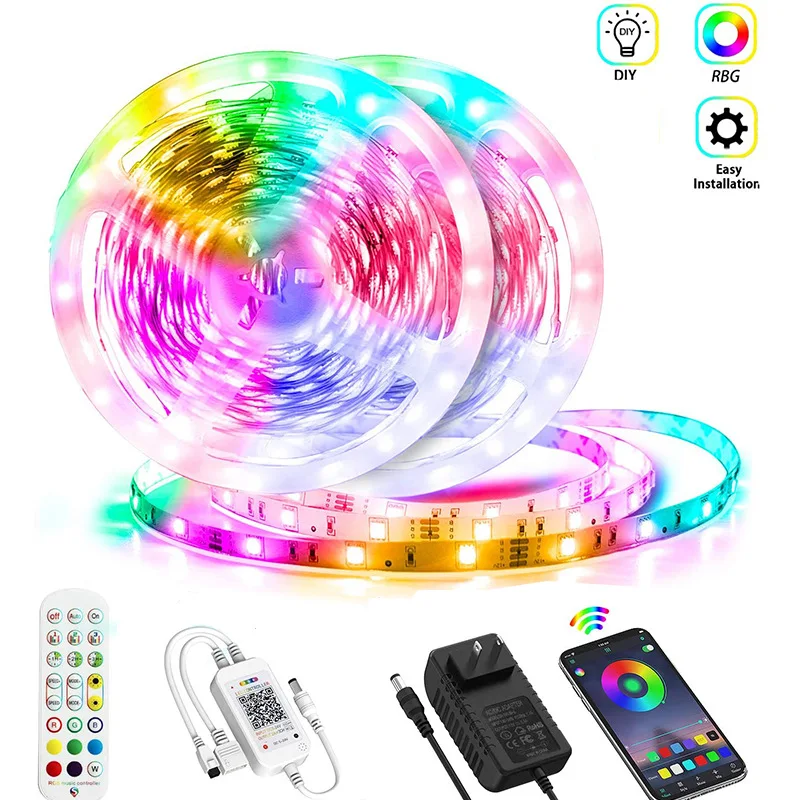 

NEW LED Strips Lights Bluetooth APP Iuces RGB 5050 SMD Waterproof Flexible Tape Ribbon Diodeled Strip Light DC12V 5M 10M 15M 20M