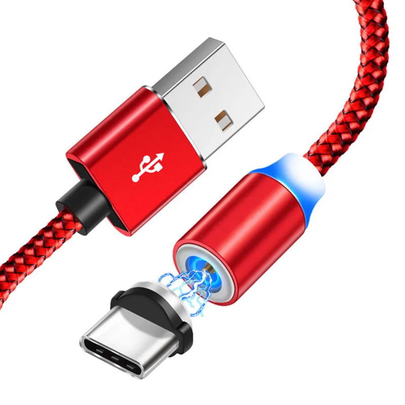 Only Red 1M Cable Для samsung galaxy A20 A30 A40 A50 A70 S8 Redmi K20 Pro кабель для мобильного телефона Магнитный Тип C USB СВЕТОДИОДНЫЙ светильник QC 3,0 быстрое автомобильное зарядное устройство - Тип штекера: Only Red 1M Cable