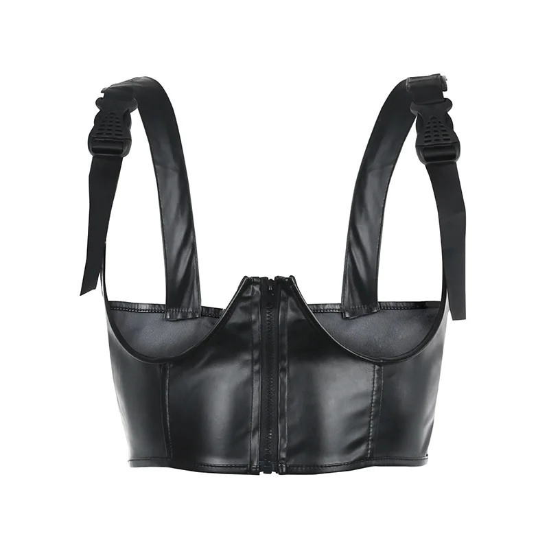 

Women's wear popular in summer PU Leather Slim Fit locomotive with top, women's book, buckle, sling and vest