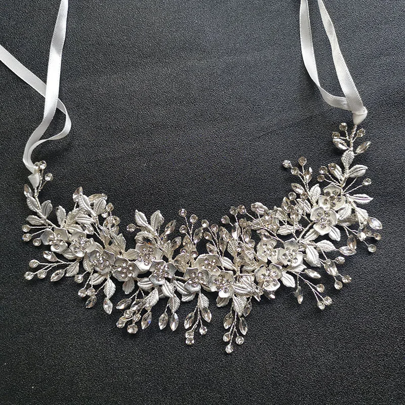 SLBRIDAL ручная работа серебряный цвет стразы цветочный лист свадебные аксессуары