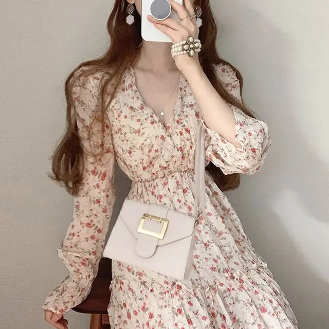 

Mozuleva 2021 в Южно-Корейском стиле; Изысканный цветочный с коротким рукавом со складками шифоновое платье Винтаж элегантные Janpnese платья