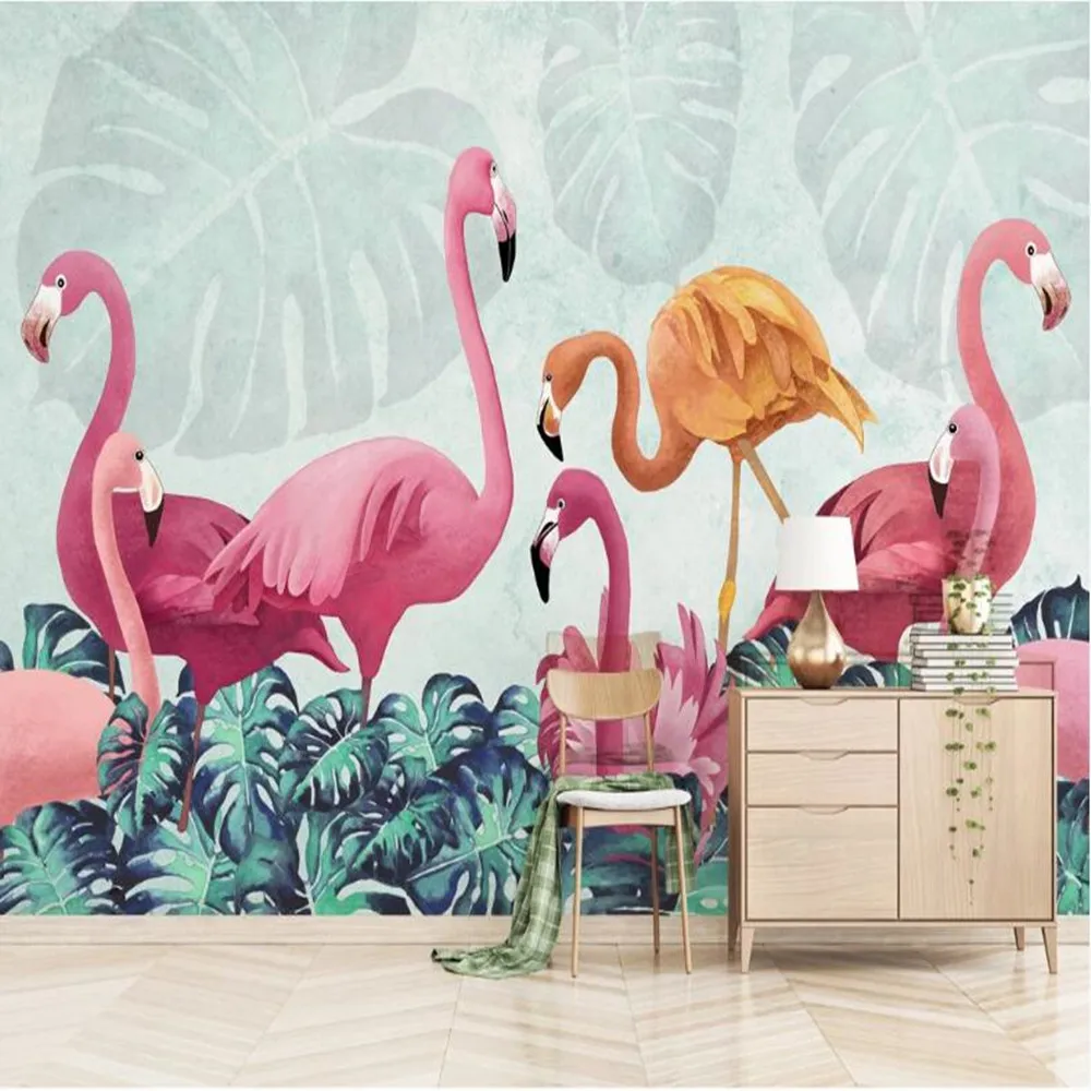 

Milofi Custom large 3d wallpaper mural hand-painted tropical rain forest flamingo living room bedroom TV background wall