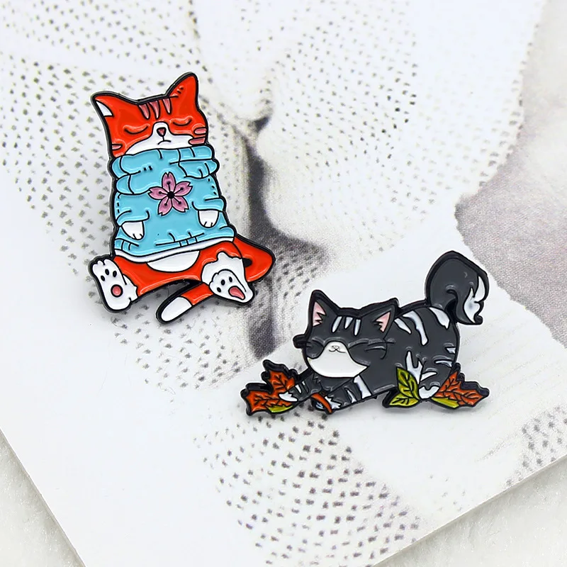 Kawaii ленивый тигр металлическая шпилька растягивающиеся листья закрытые глаза