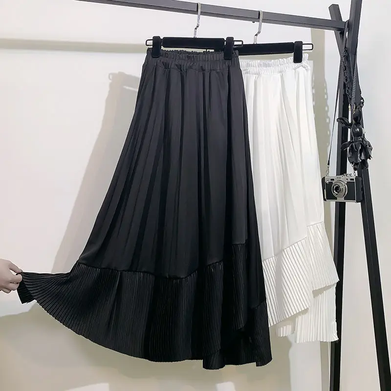 

Fairy Irregular Pleated Ruffled Student Skirt Female Summer Mid-length High Waist Loose Women Skirt Long Skirt