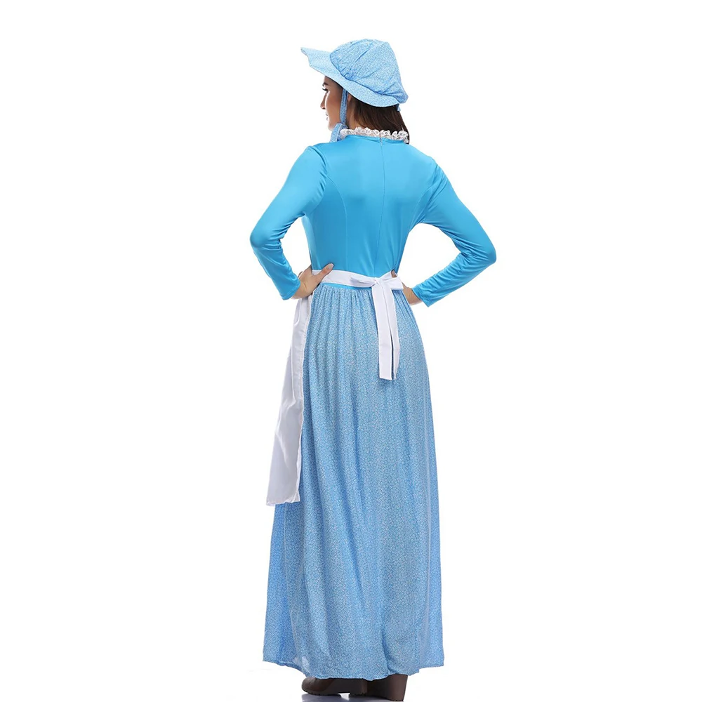 Костюм Мисс пионер голубое платье с фартуком Colonial Prairie Maid нарядное костюмы на
