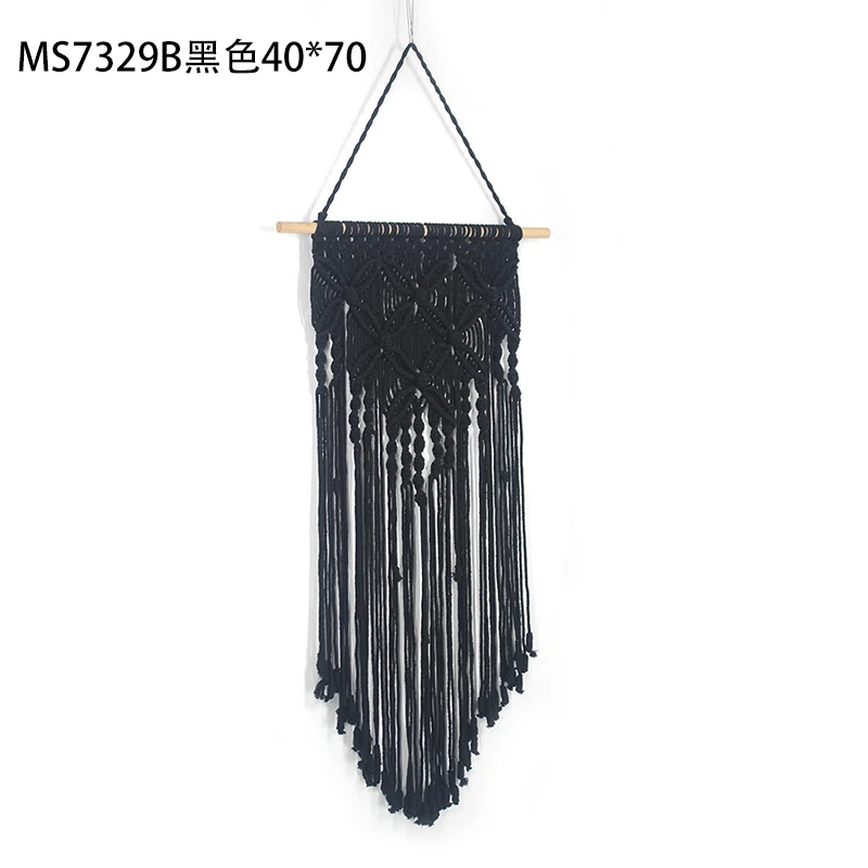 Black 40x70cm Гобелен из макраме настенные подвесные гобелены Тканое произведение искусства Бохо макраме настенная Ткань хлопковая нить с деревянной палкой Рождественское украшение для дома - Цвет: Black 40x70cm