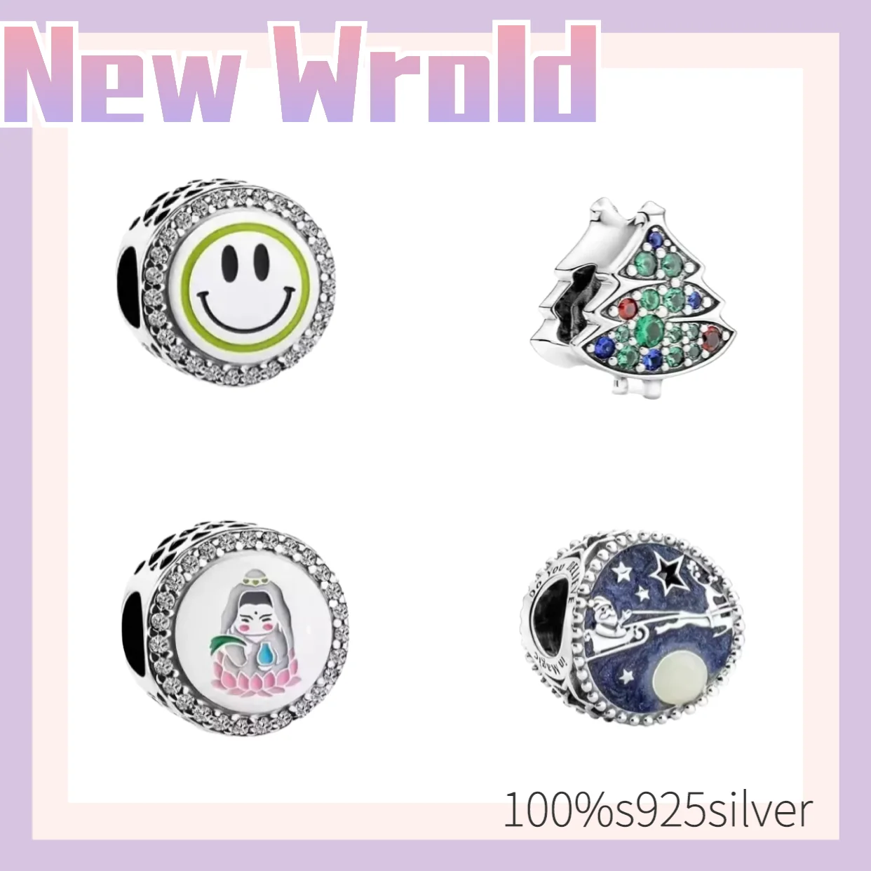 

2021 New 100% Sterling Silver S925 Pandora Christmas Charm Beads Bracelet DIY creative beads suitable for women's gifts