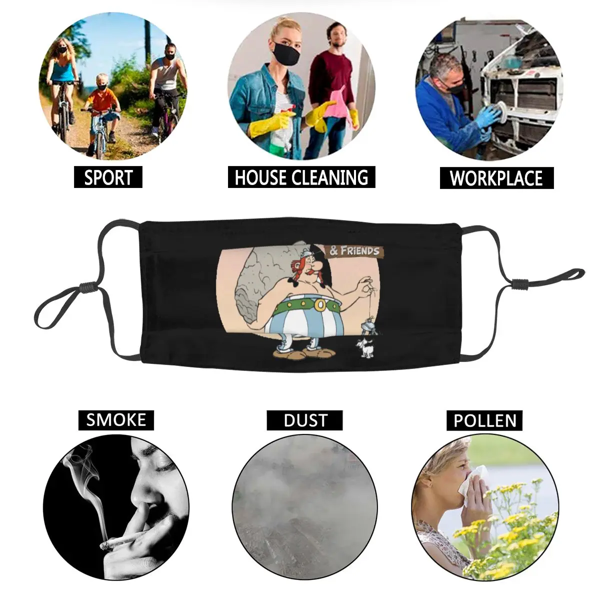 

Asterix And Obelix Men Women Non-Disposable Mouth Face Mask Anti Haze Dustproof Protection Cover Respirator Mouth Muffle