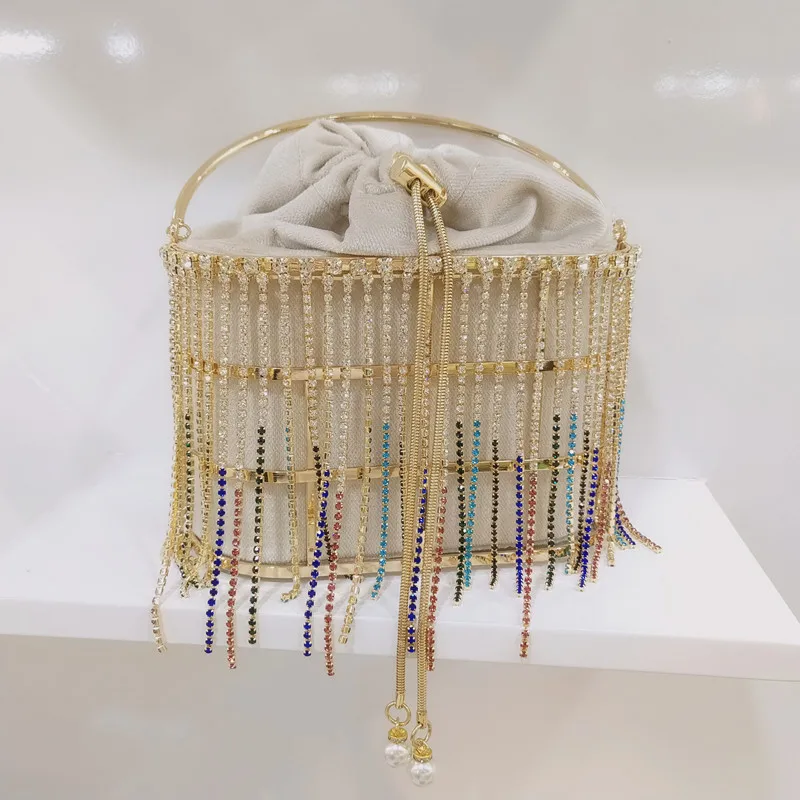 Tassel apricot Хит, высокое качество, ажурная корзина, дизайн, бриллианты, жемчуг, женские роскошные вечерние сумки, вечерняя сумочка, модная сумка, сумка, bolla - Цвет: Tassel apricot