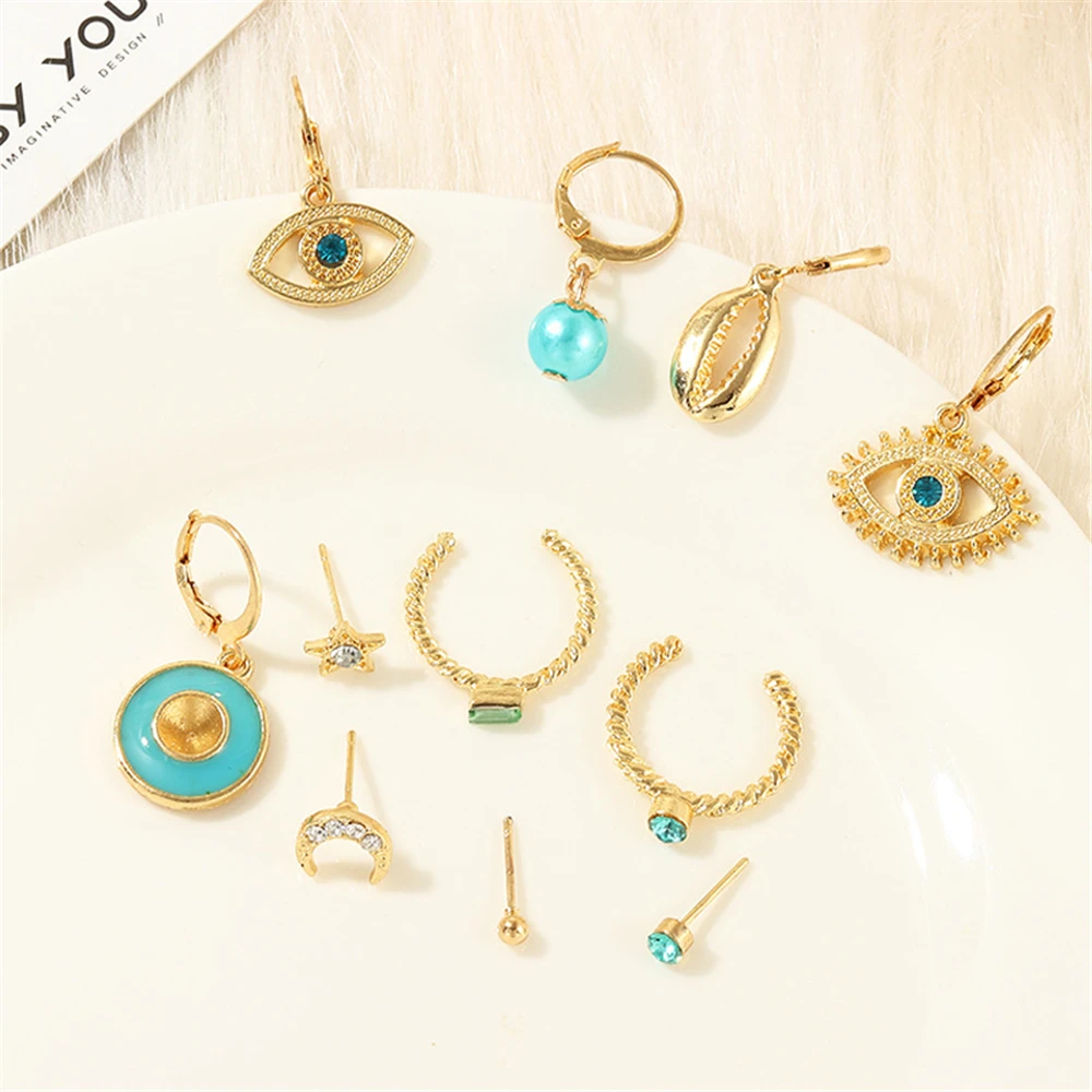 2020 New Boho Fashion Geometric Crystal Eyes Stars Moon Shell Faux Pearls Pendant Mix Earrings For Women Vintage Earring Jewelry | Украшения