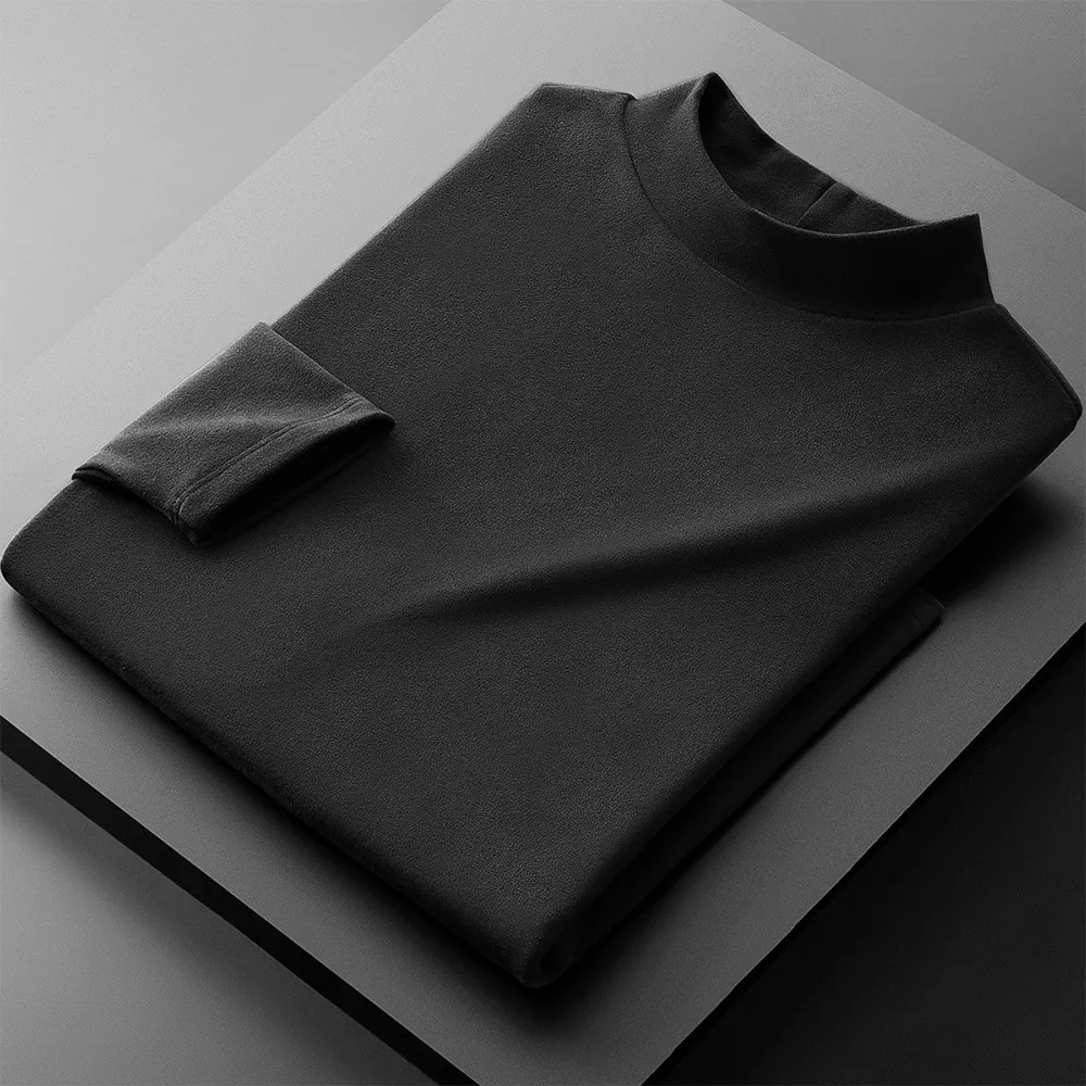 

Fuzzy T-Shirt Half High Collars Inner Wear Long Sleeve Men Polyester Slim