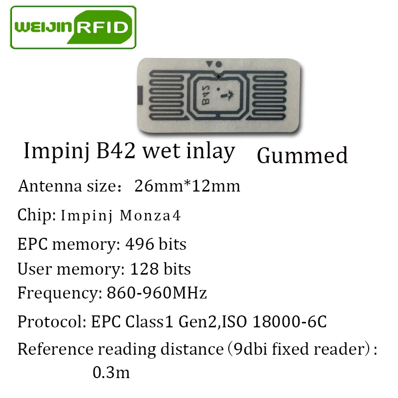 UHF RFID этикетка наклейка Impinj B42 EPC6C влажная инкрустация 915mhz868mhz860 960MHZ 3000 шт.
