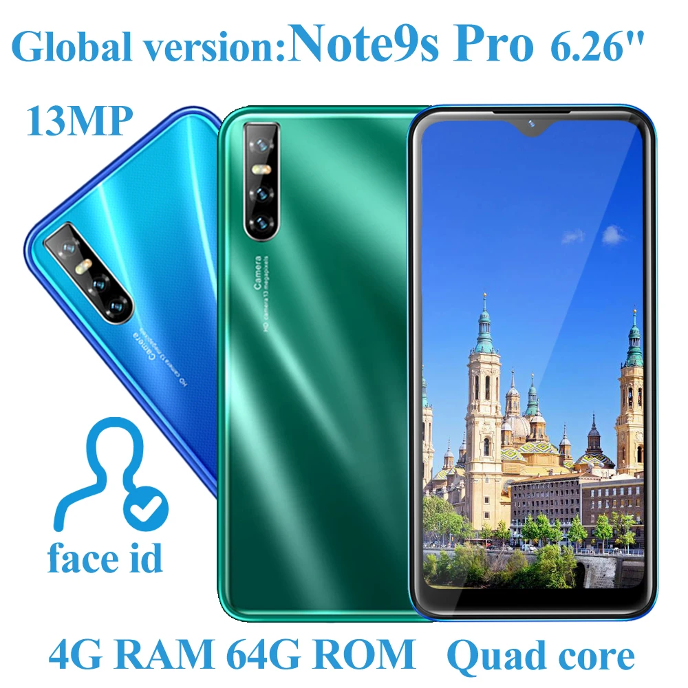 Note9s Pro 64G Встроенная память смартфонов на базе Android 4G Оперативная мобильных