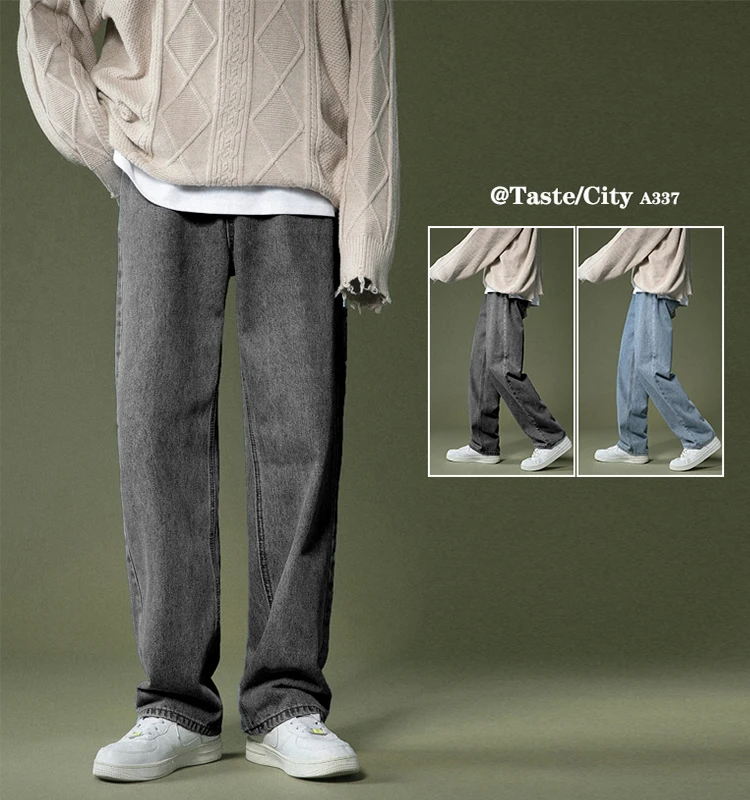 

Korean Wide-leg Jeans Men's Fashion Retro Casual Jeans Men Streetwear Autumn Wild Loose Hip-hop Straight Denim Pants Mens