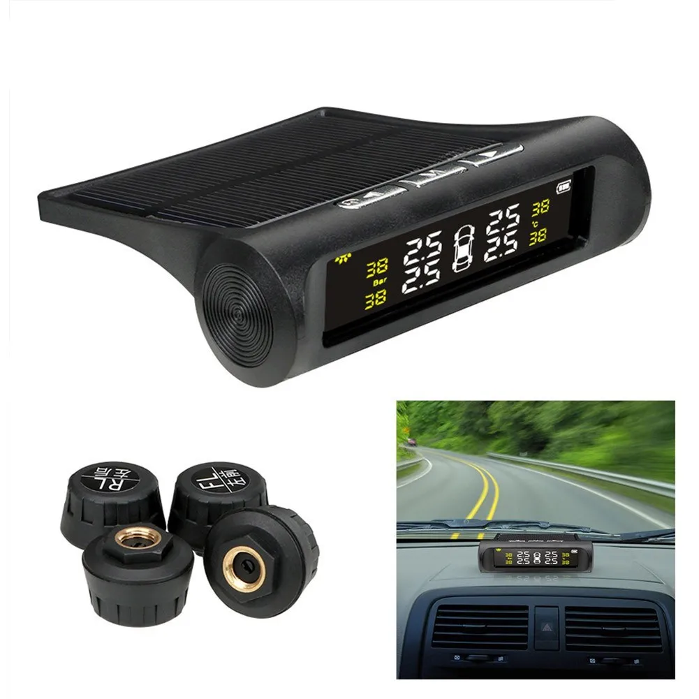 

Car Tire Pressure Detector Monitoring System Solar Wireless USB LCD+4 Sensors Tire Pressure Monitor Host