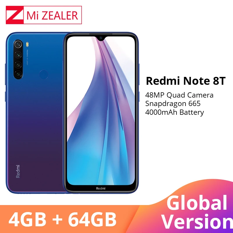 Xiaomi Redmi Note 8T с глобальной версией 4 Гб ОЗУ 64 ПЗУ восьмиядерный смартфон Snapdragon 665 48MP 6