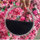 Женская круглая вечерняя сумочка с бриллиантами, круглая ручка, клатч-кошелек для ужина, Дамский кошелек, сумочка с изображением Мун