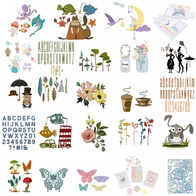 

Flower Coffee Animals Vehicles Butterfly Mushroom Alphabets Metal Cutting Dies New 2021 Decorative Crafts Embossing Die Cuts