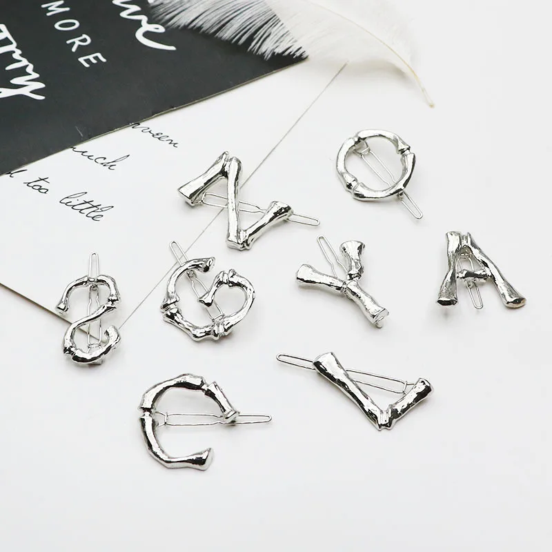 Заколки для волос с 26 буквами женщин серебристые заколки именем и инициалом