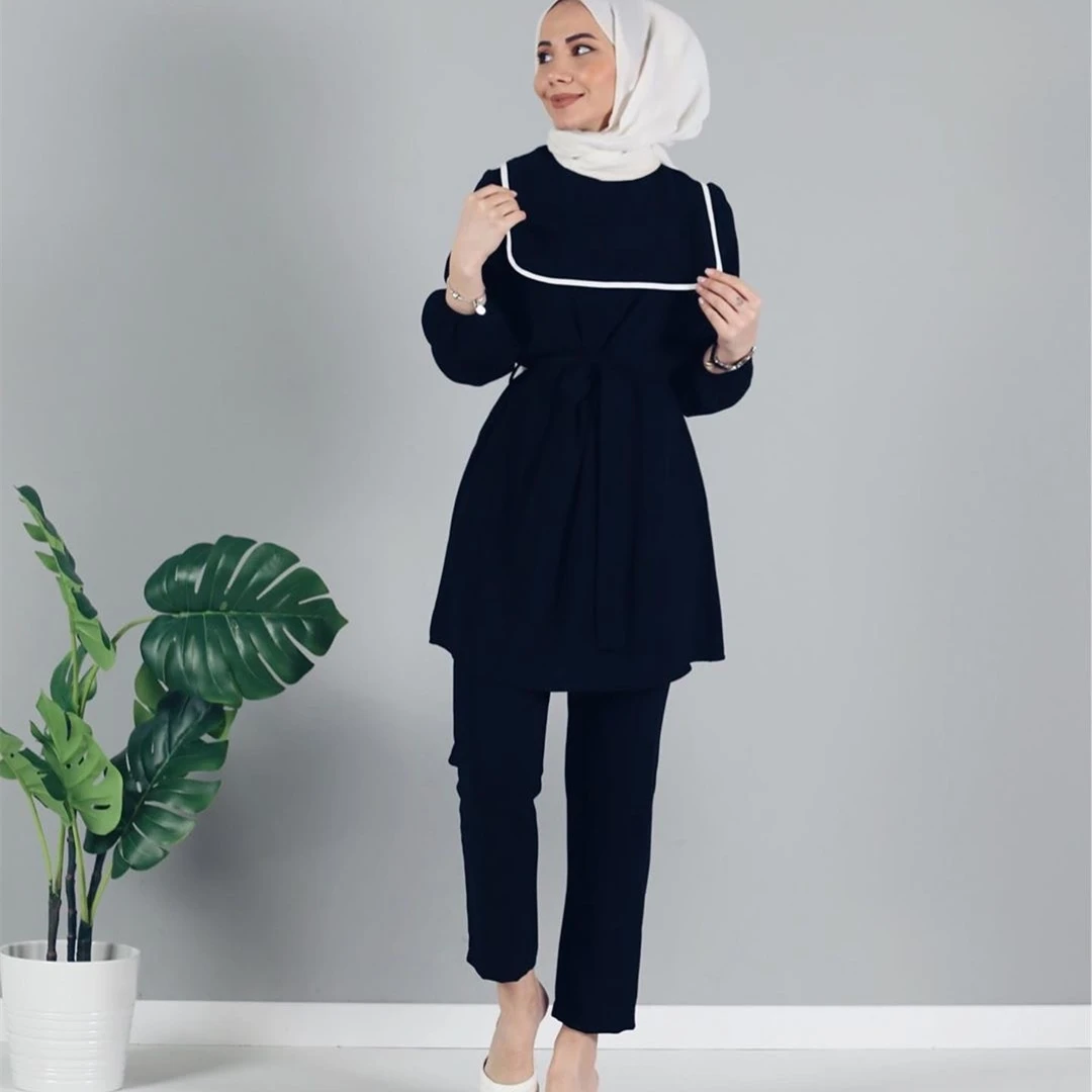 

Wepbel Muslim Two Piece Set Arab Muslim Long Sleeve Top + Pants 2 Piece Outfits for Women Middle East Fashion Dubai Clothes