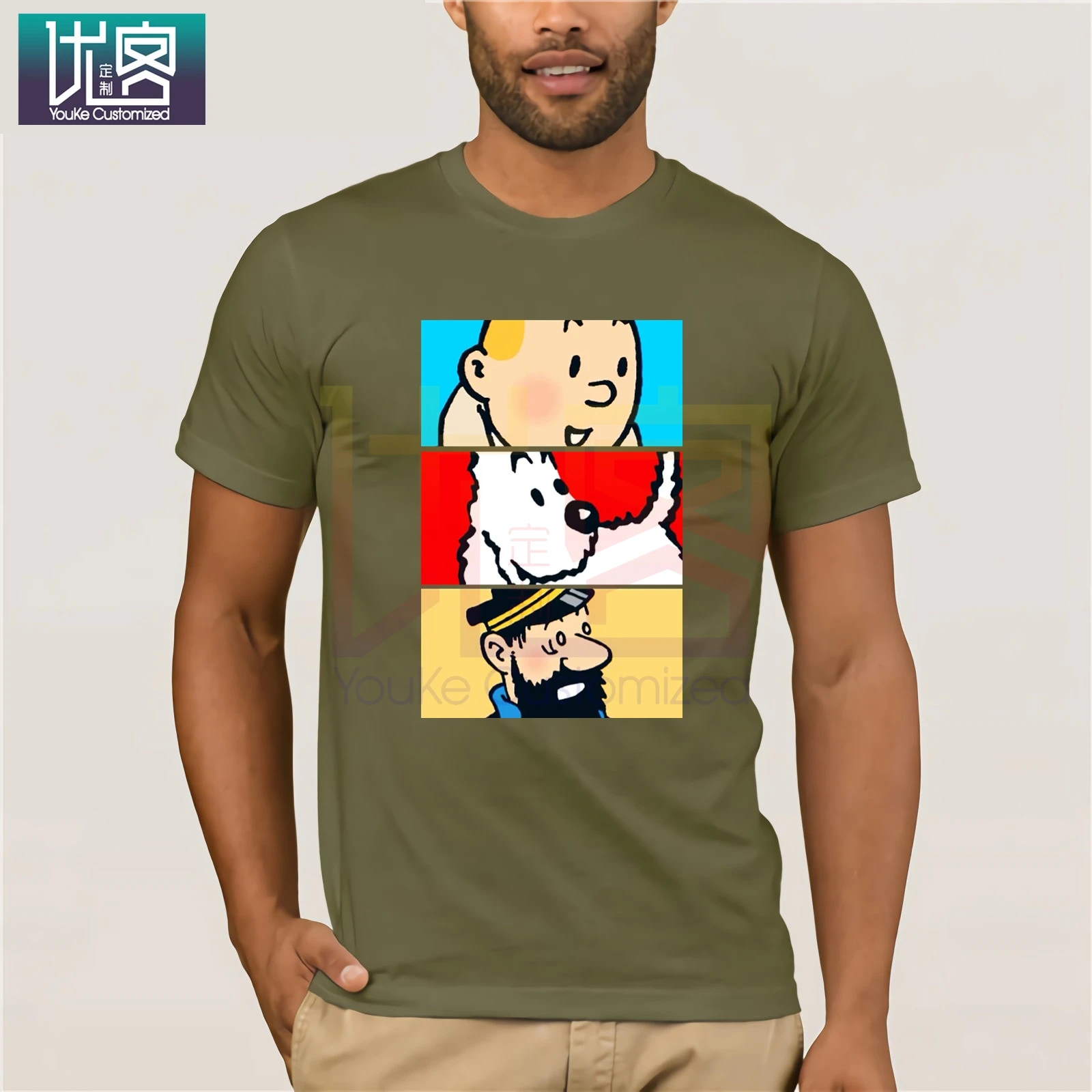 Tintin Milou Haddock The Adventures Of T-Shirt For Men Cotton Awesome Tee Short Sleeve Clothing Amazing | Мужская одежда
