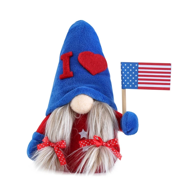 

Patriotic 4th of July Gnome Independence Day Celebration Decoration Ornaments Rudolph Doll Raising the Flag Fabric Doll new