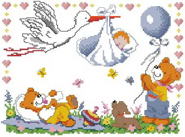 Свидетельство о рождении аист вышивка крестиком для детей 11CT 14CT 18CT наборы