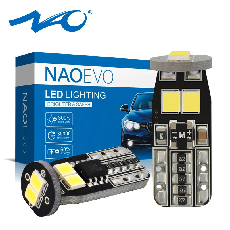 NAO T10 led CANBUS W5W NO hyper flash 1,6 Вт 12 в автомобильный интерьерный светильник 2835 Чип супер яркий без ошибок белый Янтарный 168 194 купольная лампа