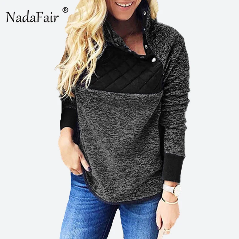 Черный Nadafair флисовая толстовка с капюшоном, Женская Осенняя водолазка из искусственного меха в стиле пэчворк, Повседневная Толстовка размера плюс, женские зимние пуловеры - Цвет: Черный