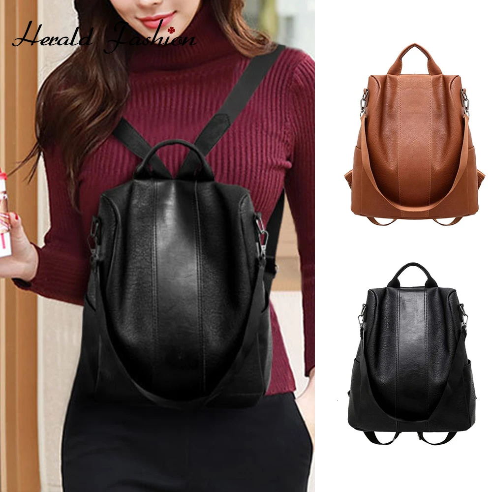 

New Fashion Women Anti-Theft Backpack Vintage Leather Backpacks for Teenager Girls Preppy School Bagpack Female Travel Bags