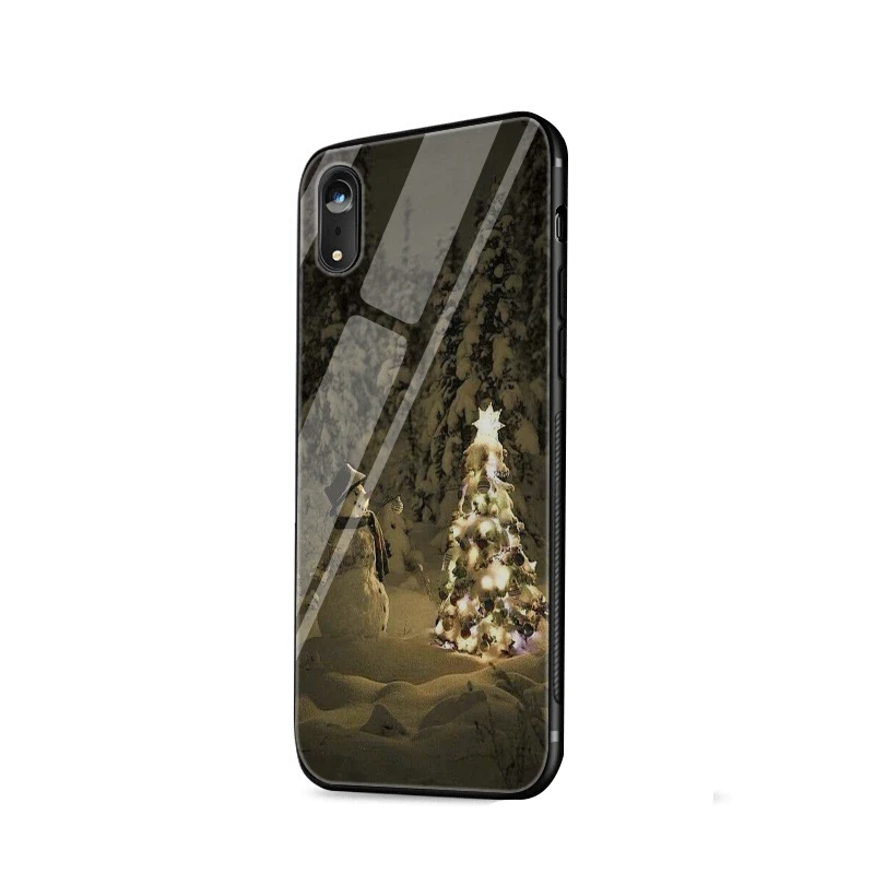 Чехол для телефона из термопластичного стекла для Iphone 5, 5S, 6, 6 S, 7, 8 Plus, X, XR, XS Max, защитный чехол с изображением рождественской елки и снежинки