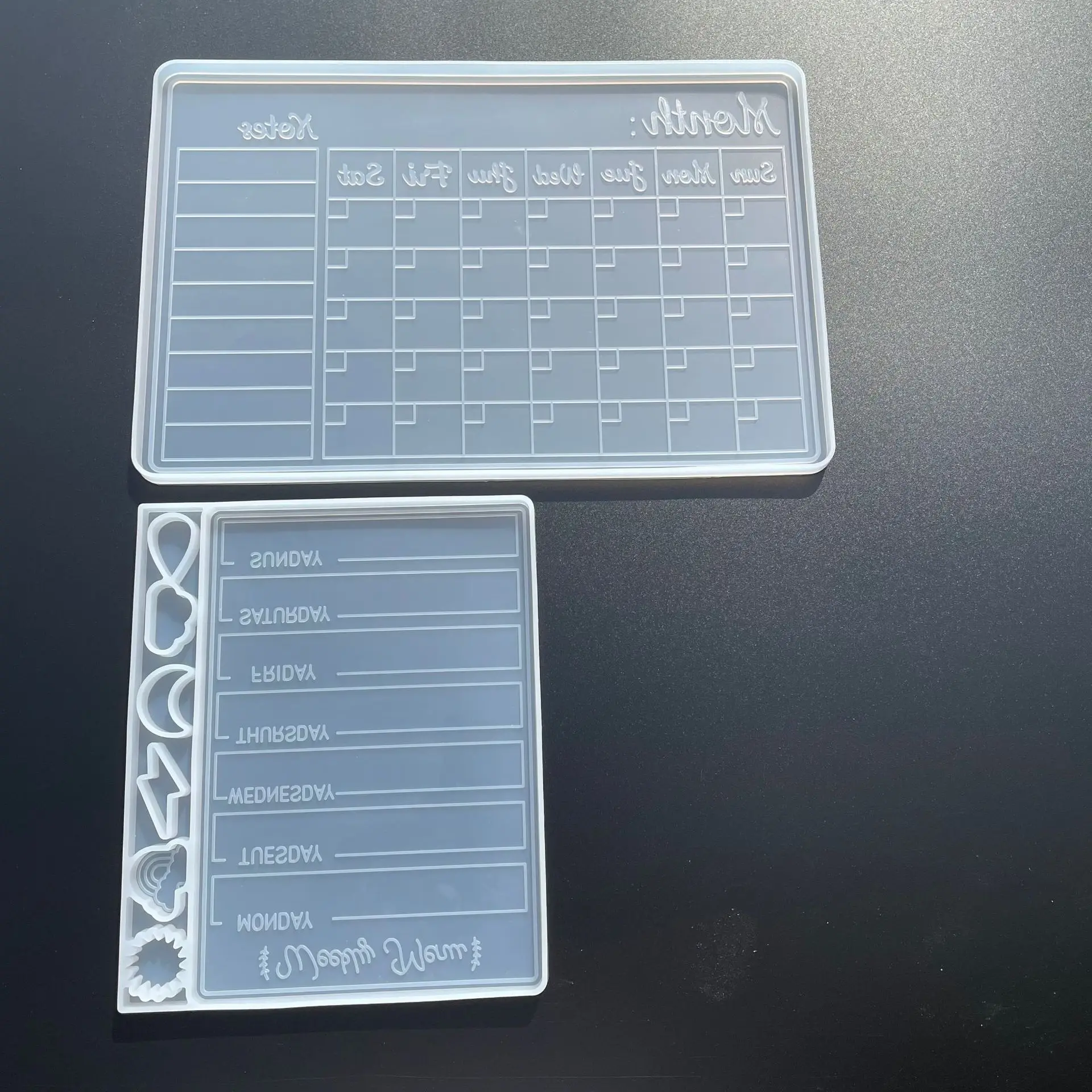 Kit de moldes de silicona para planificador semanal, bonito Bloc de notas con calendario mensual, molde de resina, 2 uds.-2