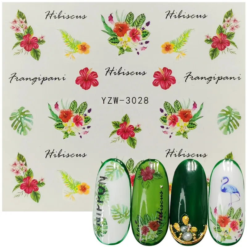 

1 Sheet Water Nail Art Sticker Bouquet Leaf Tree Green Simple Summer DIY Slider for Manicure Nail Art Watermark Manicure Decor