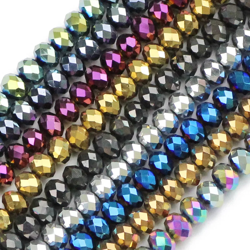 

Flat Round Faceted Austrian Crystals 8mm 50pcs Plating Charms Spacers Loose Beads For Jewelry Making DIY Bracelet Accessories