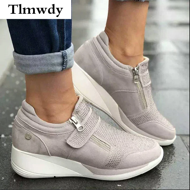 

New Wedges Shoes Woman Sneaker Zipper Platform Trainers Women Shoe Casual Lace-Up Tenis Feminino Zapatos De Mujer Women Sneakers
